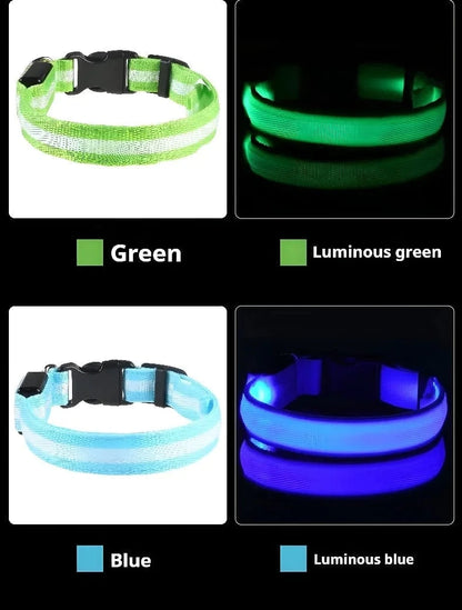 Snuffle Snouts Dog Collar Nylon LED Night Safety Flashing Glow In The Dark Pet Dog Leash pet Dogs Luminous Fluorescent  dog accessories collar