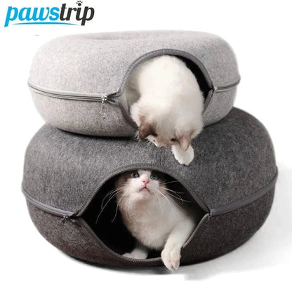 Snuffle Snouts Donut Cat Bed for 2 Cats Pet Cat Tunnel Toys Kitten House Basket Interactive Play Toys for Cats Natural Felt Rabbit Cave Nest