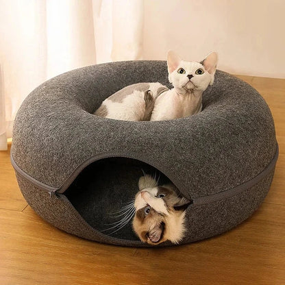 Snuffle Snouts Donut Cat Bed for 2 Cats Pet Cat Tunnel Toys Kitten House Basket Interactive Play Toys for Cats Natural Felt Rabbit Cave Nest