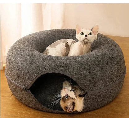 Snuffle Snouts Donut Cat Bed for 2 Cats Pet Cat Tunnel Toys Kitten House Basket Interactive Play Toys for Cats Natural Felt Rabbit Cave Nest