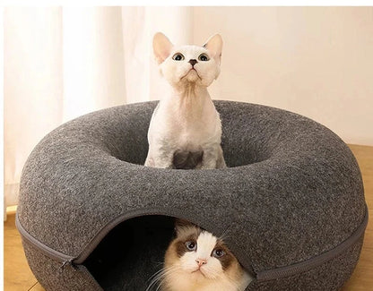 Snuffle Snouts Donut Cat Bed for 2 Cats Pet Cat Tunnel Toys Kitten House Basket Interactive Play Toys for Cats Natural Felt Rabbit Cave Nest