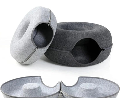 Snuffle Snouts Donut Cat Bed for 2 Cats Pet Cat Tunnel Toys Kitten House Basket Interactive Play Toys for Cats Natural Felt Rabbit Cave Nest