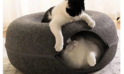 Snuffle Snouts Donut Cat Bed for 2 Cats Pet Cat Tunnel Toys Kitten House Basket Interactive Play Toys for Cats Natural Felt Rabbit Cave Nest