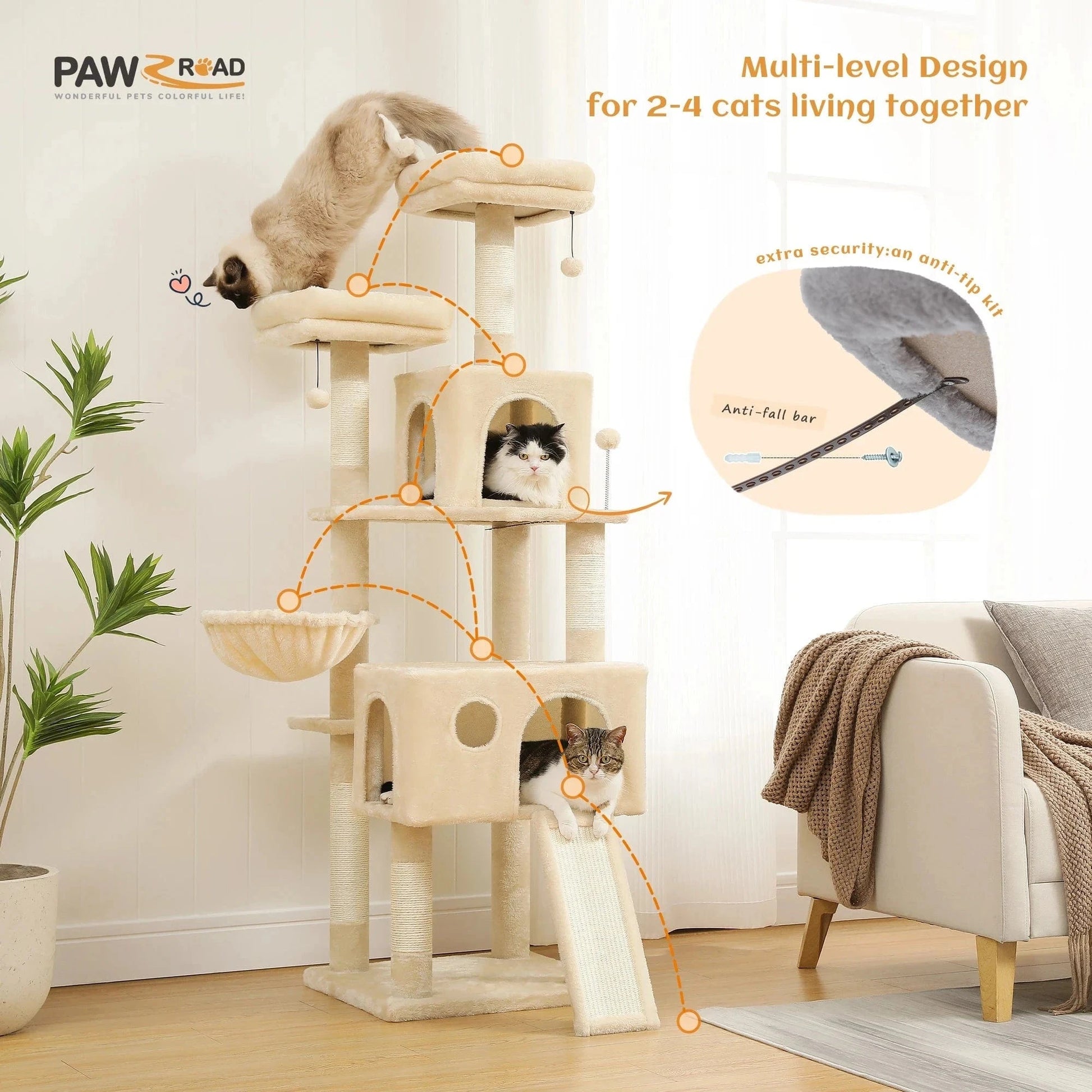 Snuffle Snouts Free Shipping  Multi-Level Cat Tree For Cats With Cozy Perches Stable Cat Climbing Frame Cat Scratch Board Toys Cat Furniture