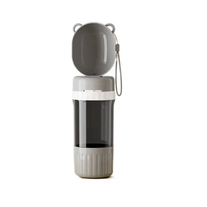 Snuffle Snouts Gray 2-in-1 Travel Dog Bottle – 400ml Water + 180ml Food Leak-Proof Tumbler with Detachable Bowls for On-the-Go Pets