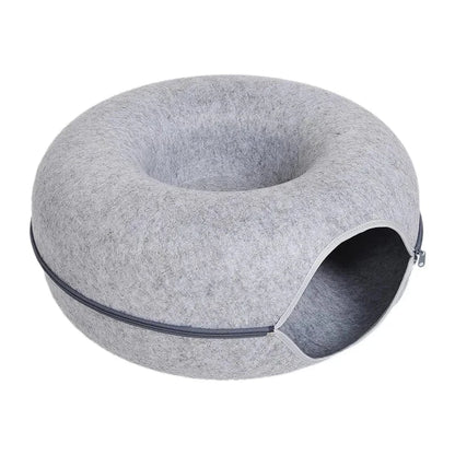 Snuffle Snouts Grey / 50x50x20cm Donut Cat Bed for 2 Cats Pet Cat Tunnel Toys Kitten House Basket Interactive Play Toys for Cats Natural Felt Rabbit Cave Nest
