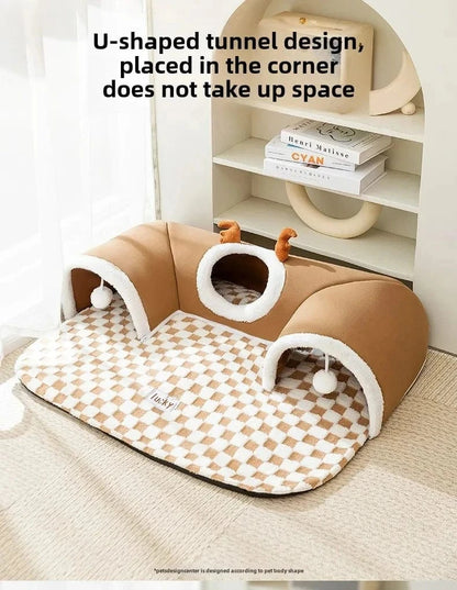 Snuffle Snouts New 2024 Autumn and Winter Cat Elk Hide and Seek Cat Tunnel Play Sleeping Integrated Pet Nest Kennel Small Dog Accessories