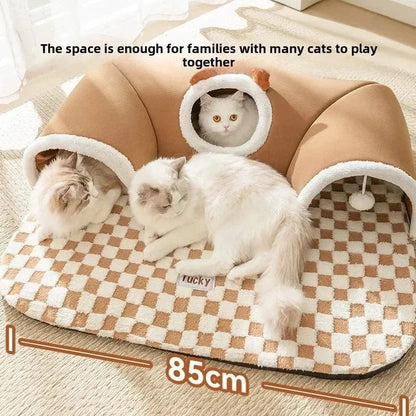 Snuffle Snouts New 2024 Autumn and Winter Cat Elk Hide and Seek Cat Tunnel Play Sleeping Integrated Pet Nest Kennel Small Dog Accessories