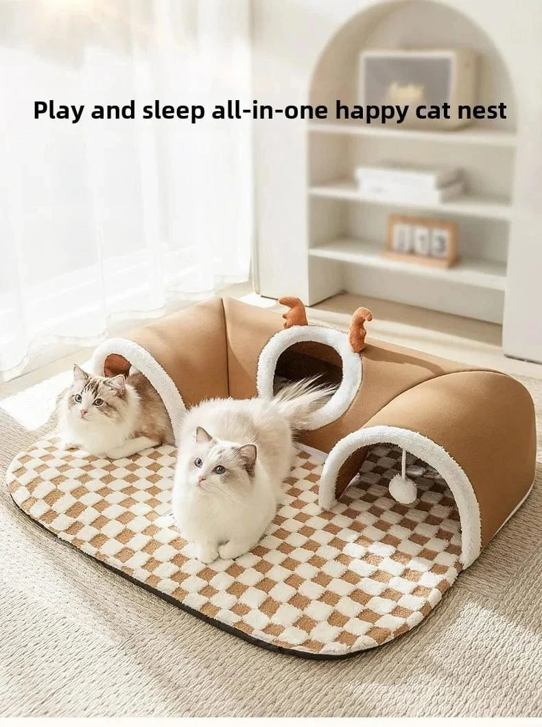 Snuffle Snouts New 2024 Autumn and Winter Cat Elk Hide and Seek Cat Tunnel Play Sleeping Integrated Pet Nest Kennel Small Dog Accessories