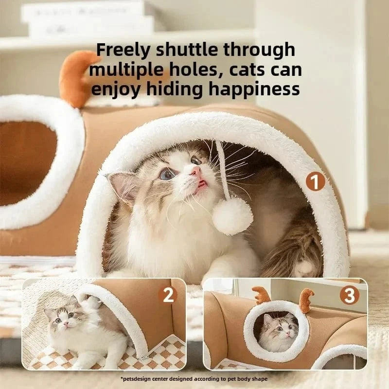 Snuffle Snouts New 2024 Autumn and Winter Cat Elk Hide and Seek Cat Tunnel Play Sleeping Integrated Pet Nest Kennel Small Dog Accessories