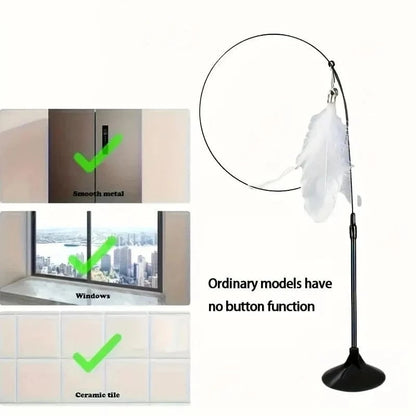 Snuffle Snouts White Normal Cat Teaser Toy - Interactive Bell & Feather Wand - Long Suction Cup Pole for Exciting Playtime Adventures - Ultimate Cat Toy