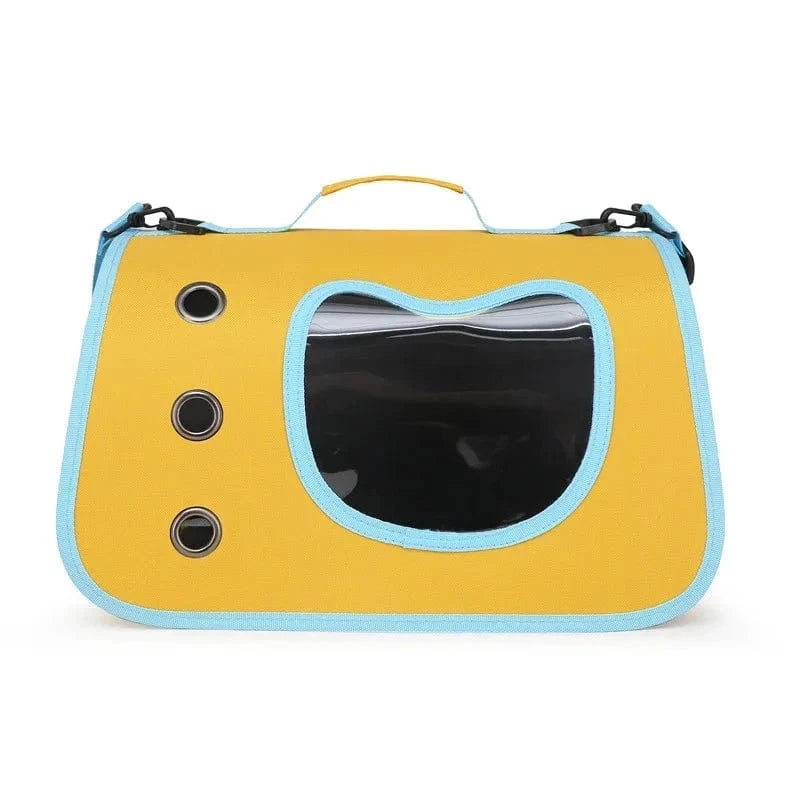 Snuffle Snouts Yellow Expandable 3-in-1 Cat Carrier Bag Lightweight Foldable Handheld Tote with Privacy Cover for Small Cats Dogs Travel Accessories